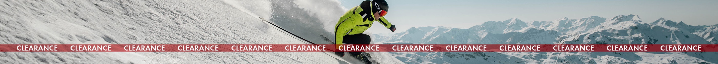 Shop snowsports clearance. A mountain with a skier 